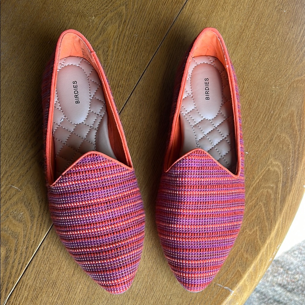 Birdies Pink and Orange Striped Pointed-Toe Flats